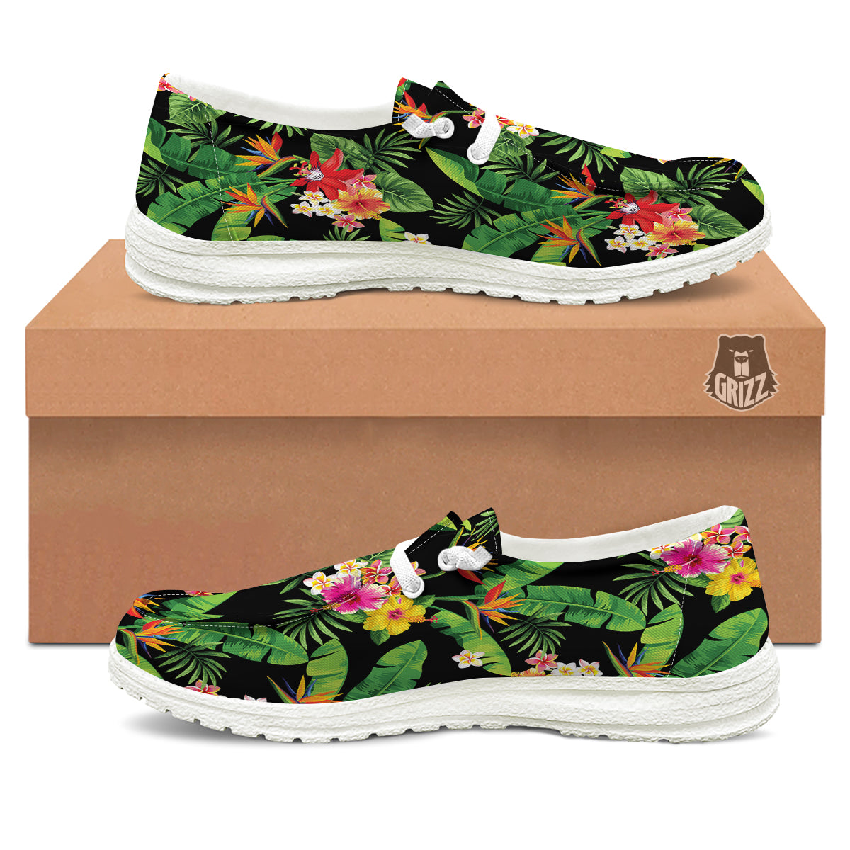 Hawaiian Flower And Tropical Leaf Print Pattern White Loafers-grizzshop