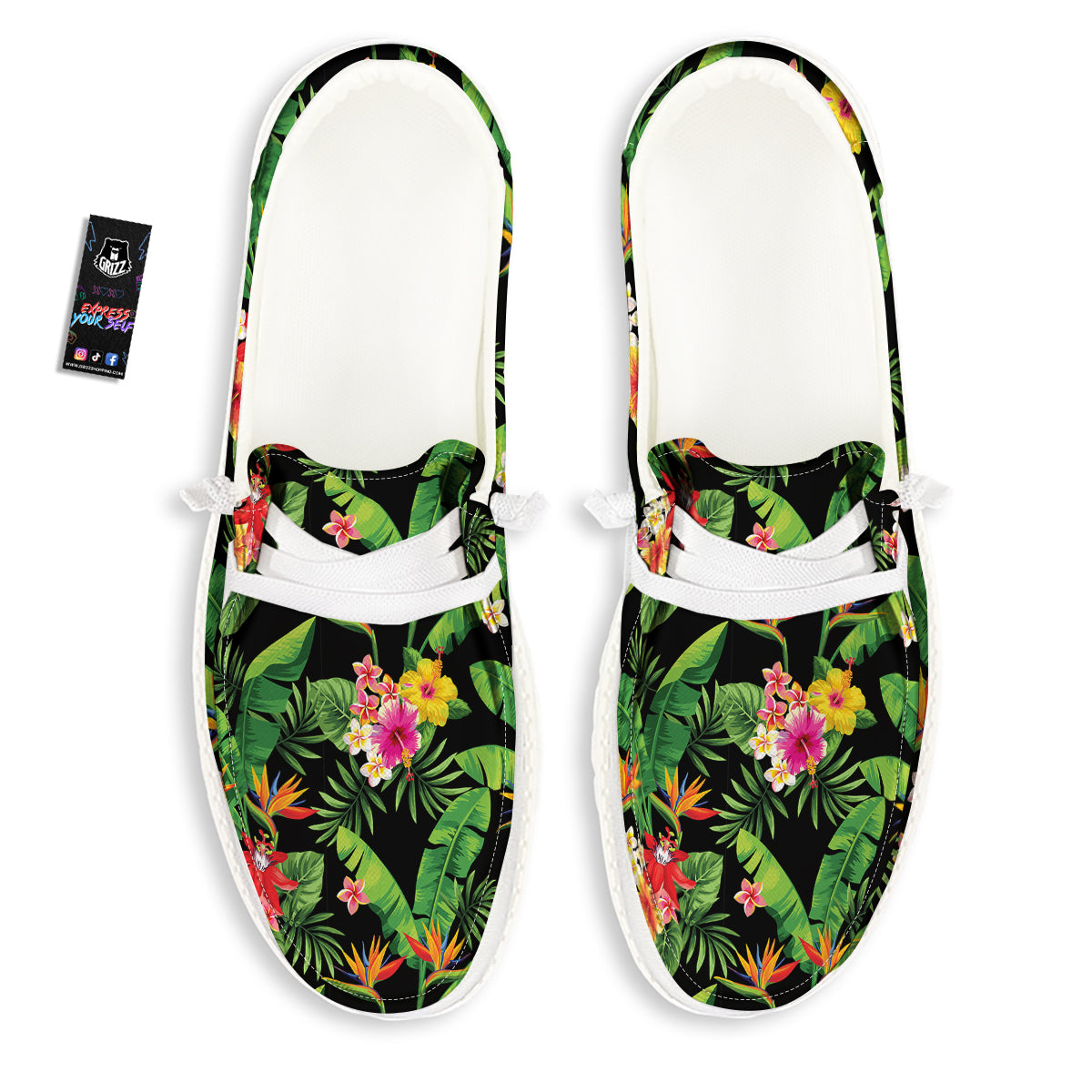 Hawaiian Flower And Tropical Leaf Print Pattern White Loafers-grizzshop