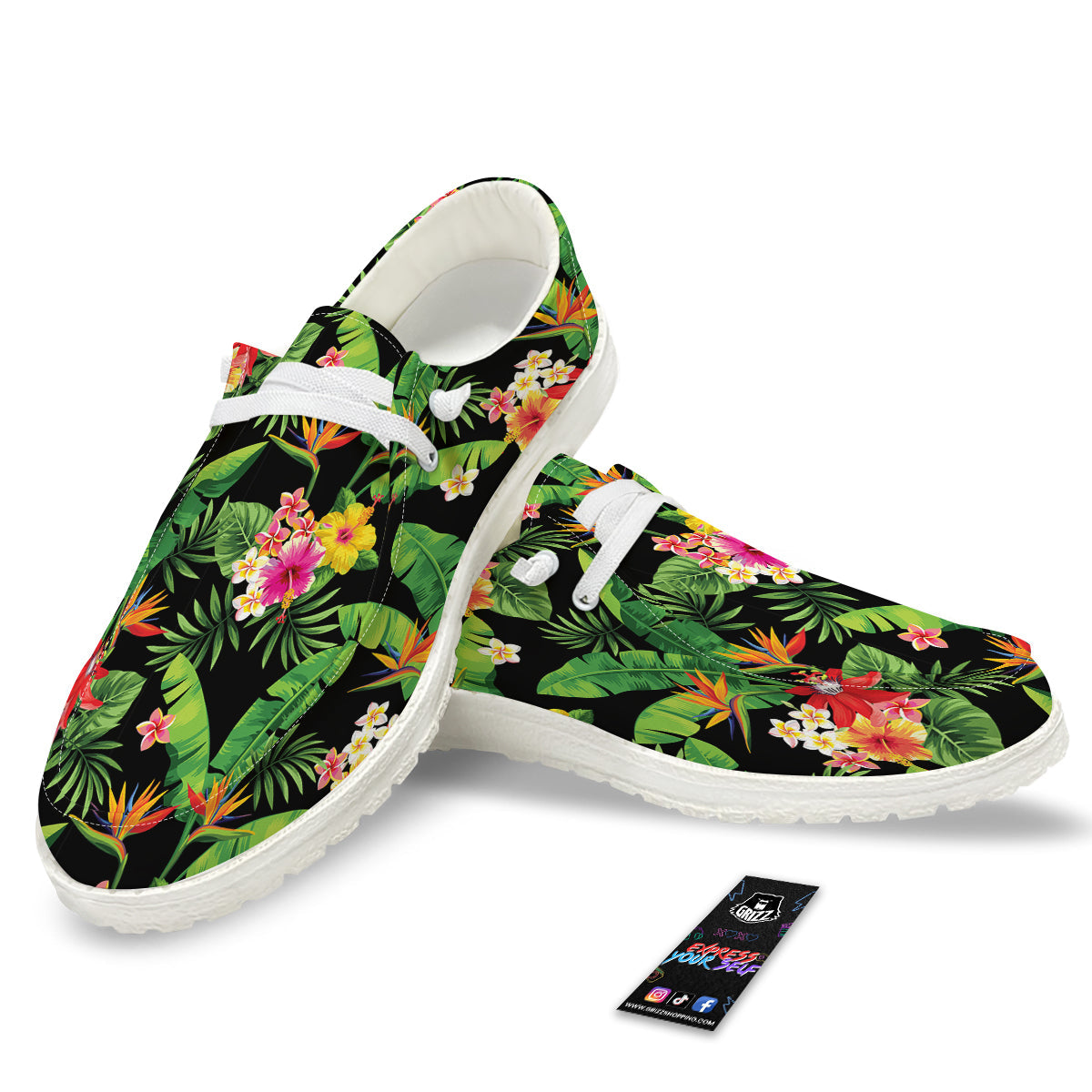 Hawaiian Flower And Tropical Leaf Print Pattern White Loafers-grizzshop
