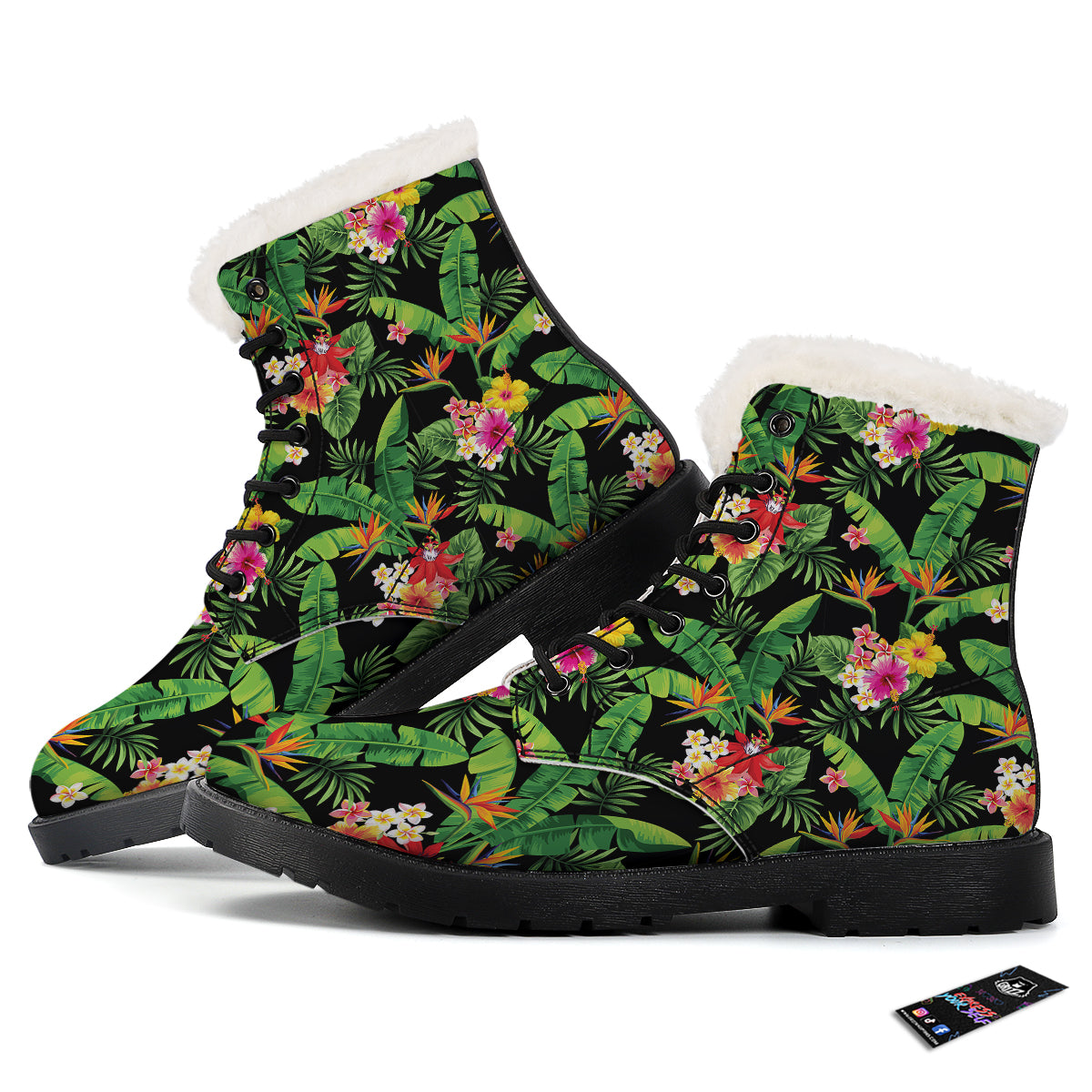 Hawaiian Flower And Tropical Leaf Print Pattern Winter Boots-grizzshop