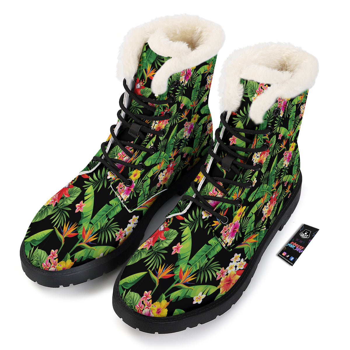 Hawaiian Flower And Tropical Leaf Print Pattern Winter Boots-grizzshop