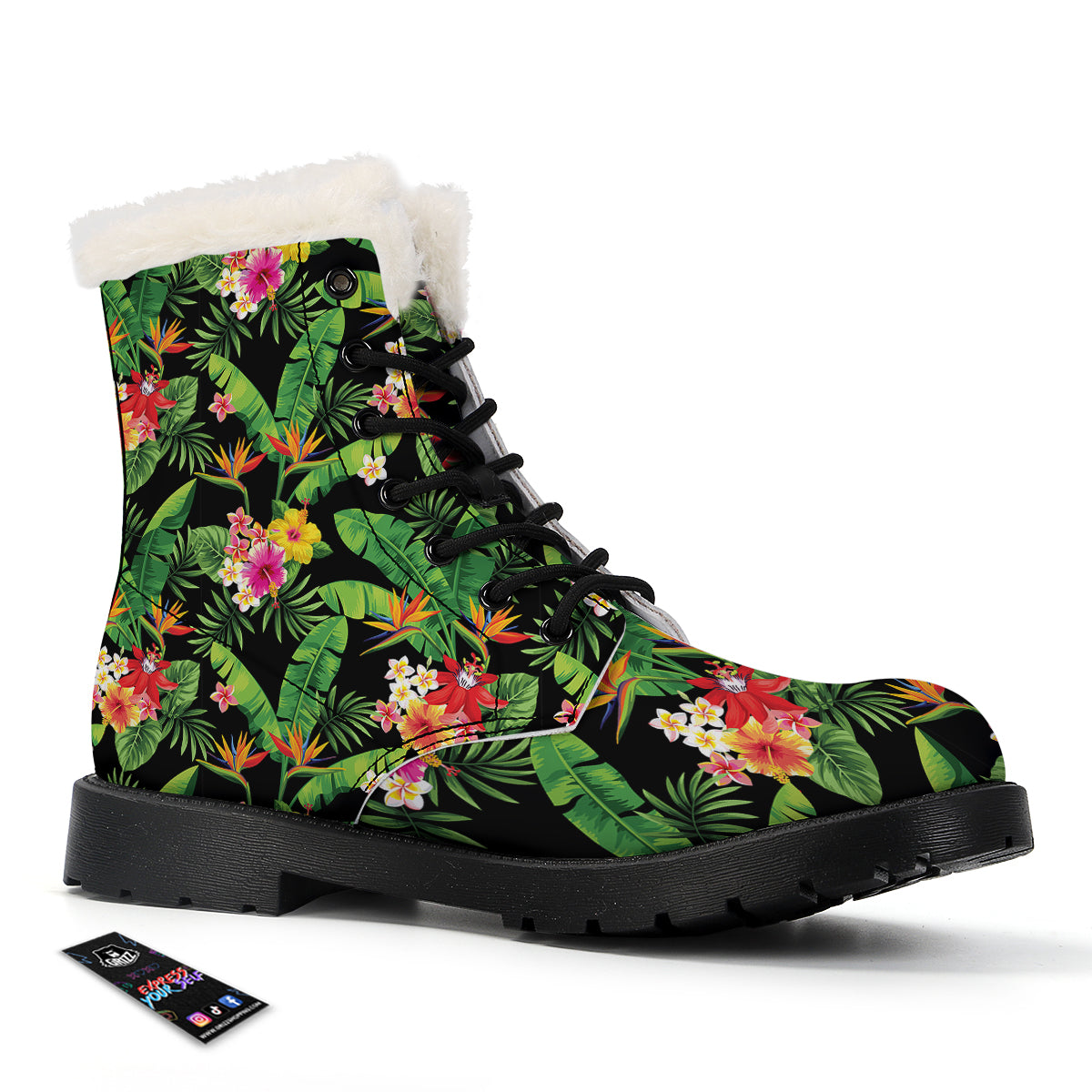 Hawaiian Flower And Tropical Leaf Print Pattern Winter Boots-grizzshop