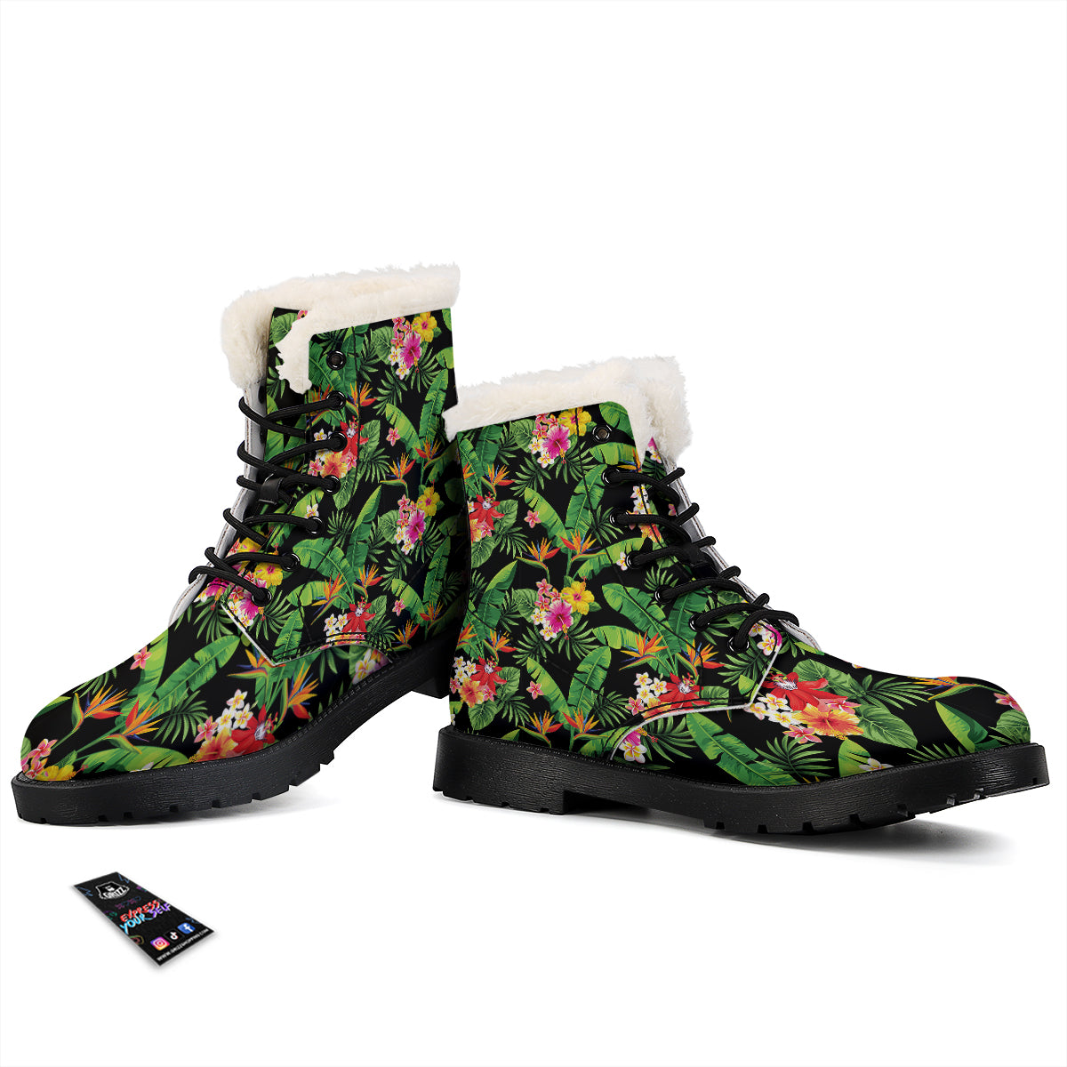 Hawaiian Flower And Tropical Leaf Print Pattern Winter Boots-grizzshop