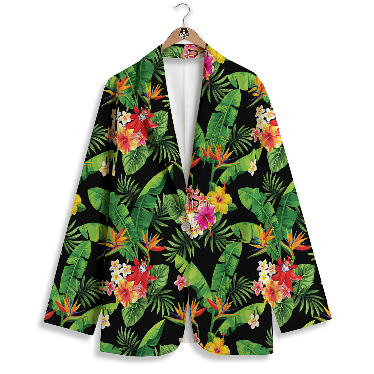 Hawaiian Flower And Tropical Leaf Print Pattern Women's Blazer-grizzshop