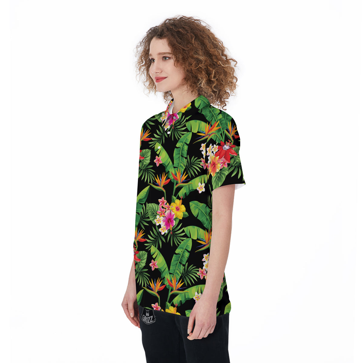 Hawaiian Flower And Tropical Leaf Print Pattern Women's Golf Shirts-grizzshop