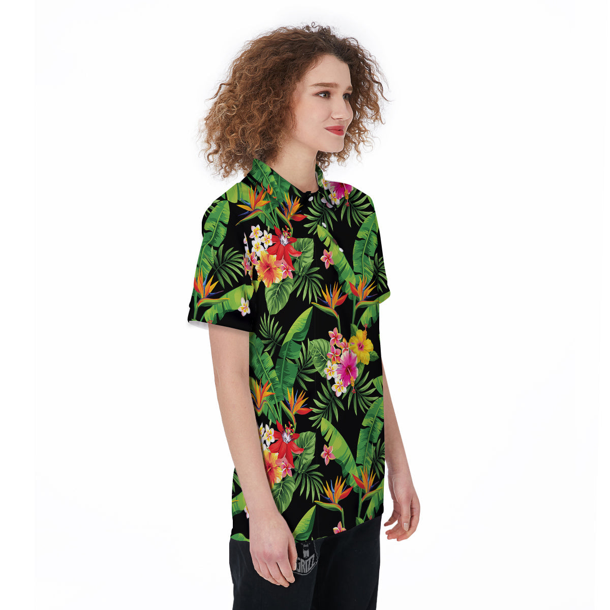 Hawaiian Flower And Tropical Leaf Print Pattern Women's Golf Shirts-grizzshop