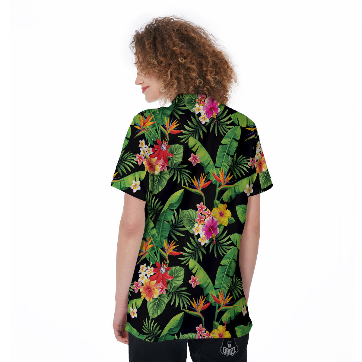 Hawaiian Flower And Tropical Leaf Print Pattern Women's Golf Shirts-grizzshop