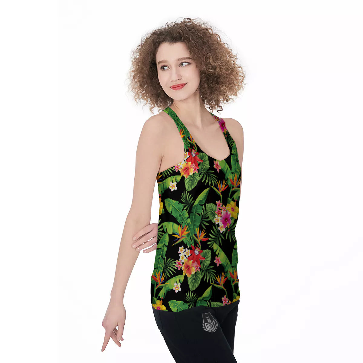 Hawaiian Flower And Tropical Leaf Print Pattern Women's Racerback Tank Top-grizzshop