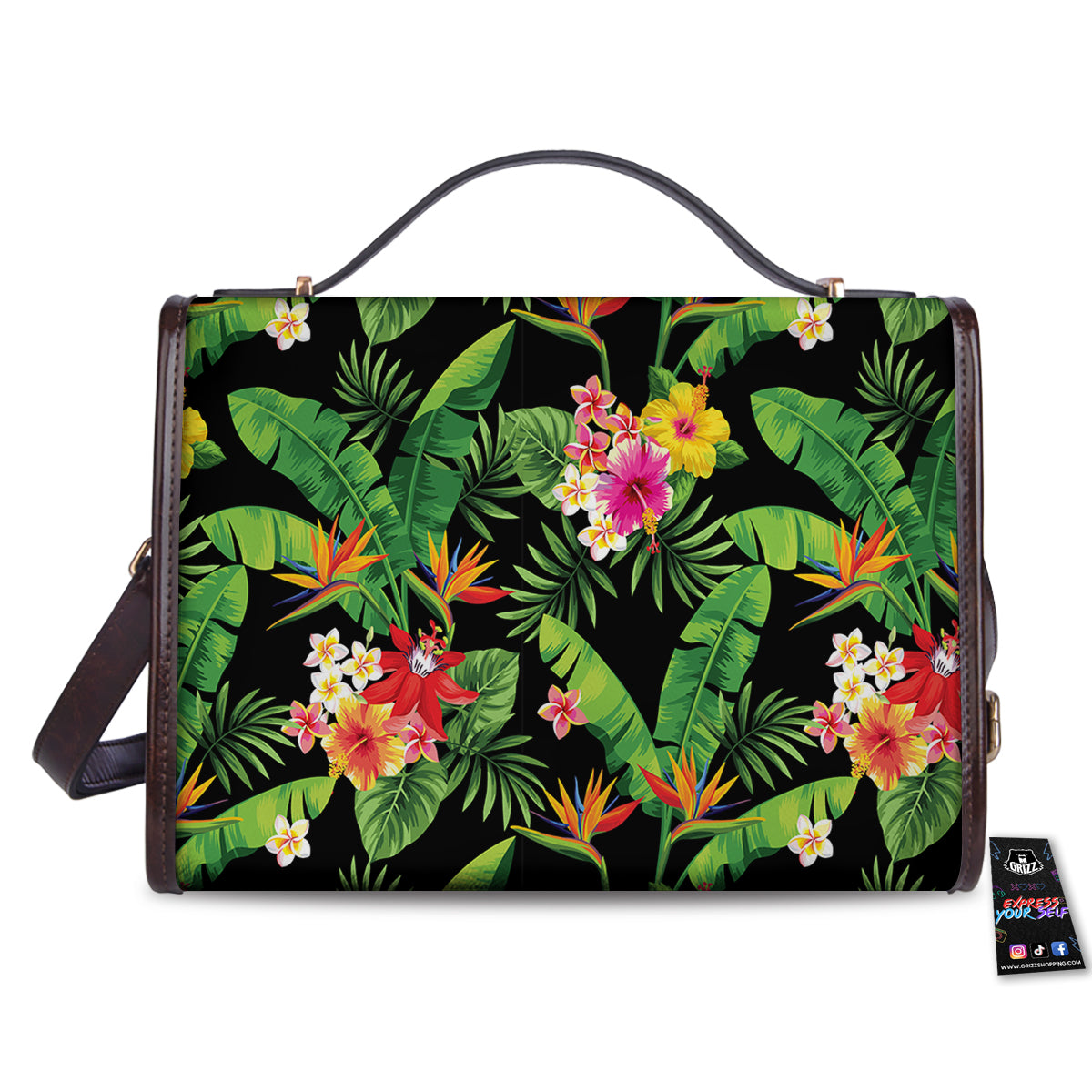 Hawaiian Flower And Tropical Leaf Print Pattern Women's Satchel Bag-grizzshop