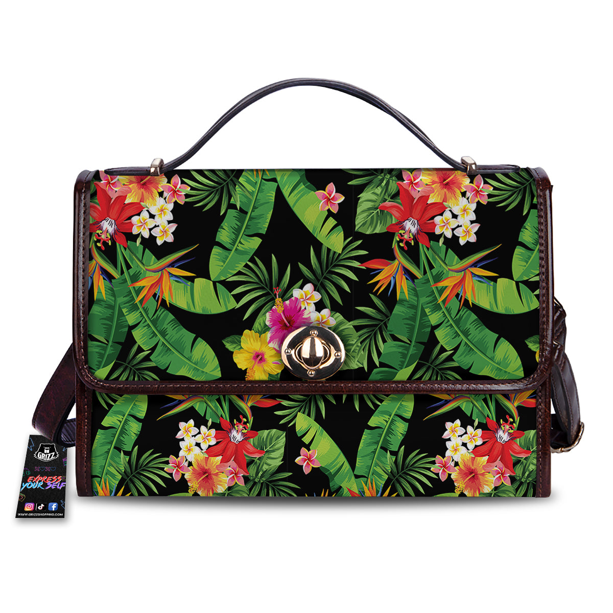 Hawaiian Flower And Tropical Leaf Print Pattern Women's Satchel Bag-grizzshop