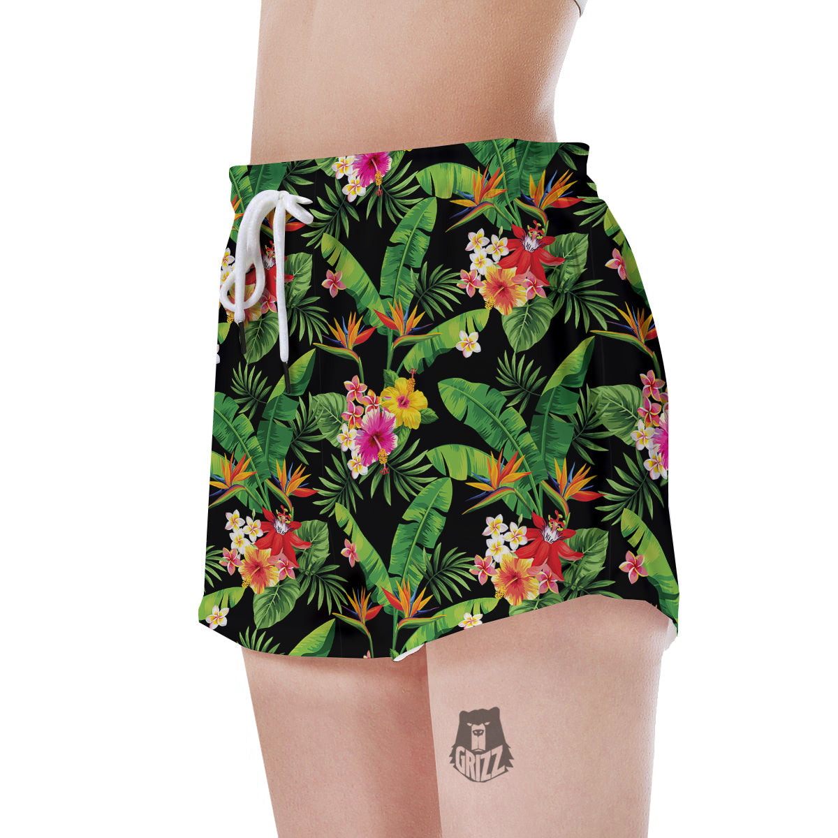 Hawaiian Flower And Tropical Leaf Print Pattern Women's Shorts-grizzshop