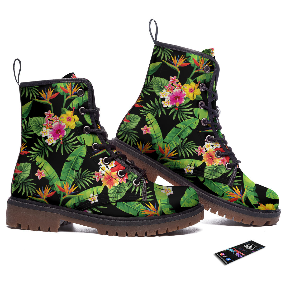 Hawaiian Flower And Tropical Leaf Print Pattern Work Boots-grizzshop