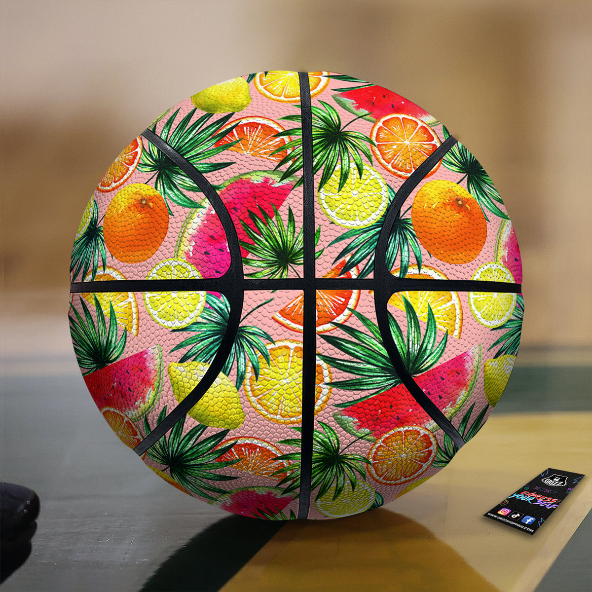 Hawaiian Fruits And Palm Tropical Print Pattern Basketball