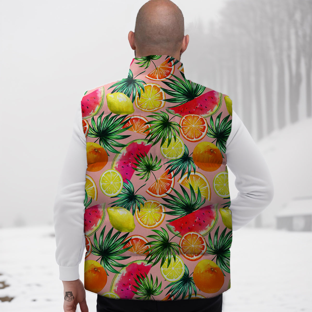 Hawaiian Fruits And Palm Tropical Print Pattern Down Vest-grizzshop