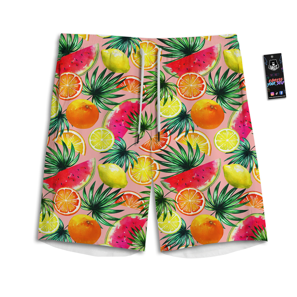 Hawaiian Fruits And Palm Tropical Print Pattern Men's Athletic Shorts