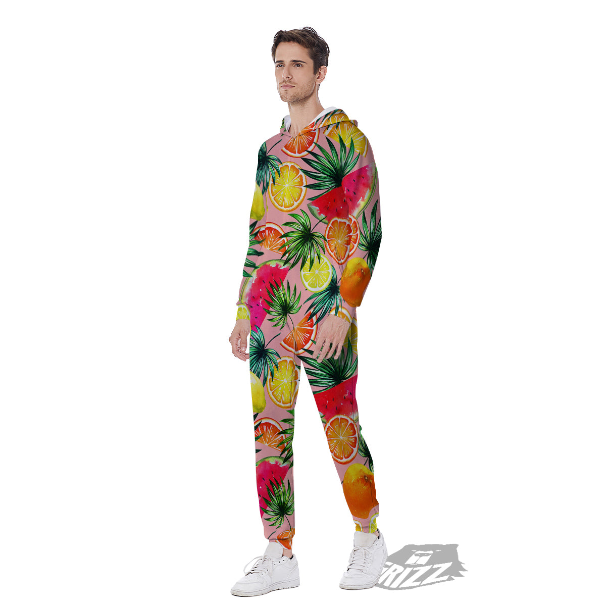Hawaiian Fruits And Palm Tropical Print Pattern Men's Jumpsuit-grizzshop