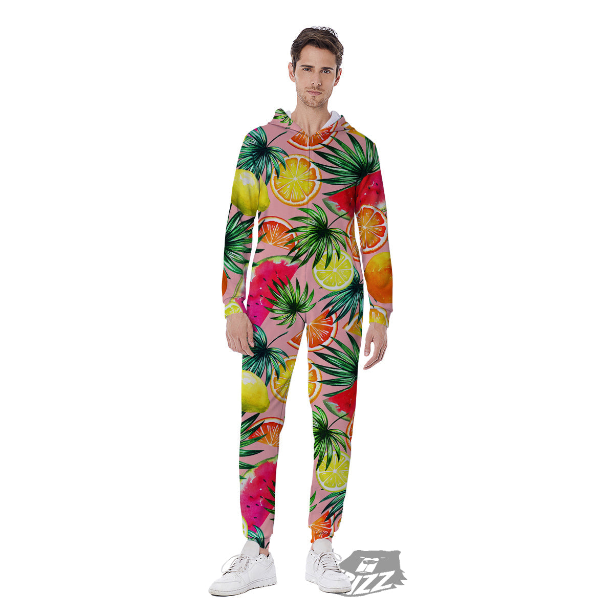 Hawaiian Fruits And Palm Tropical Print Pattern Men's Jumpsuit-grizzshop