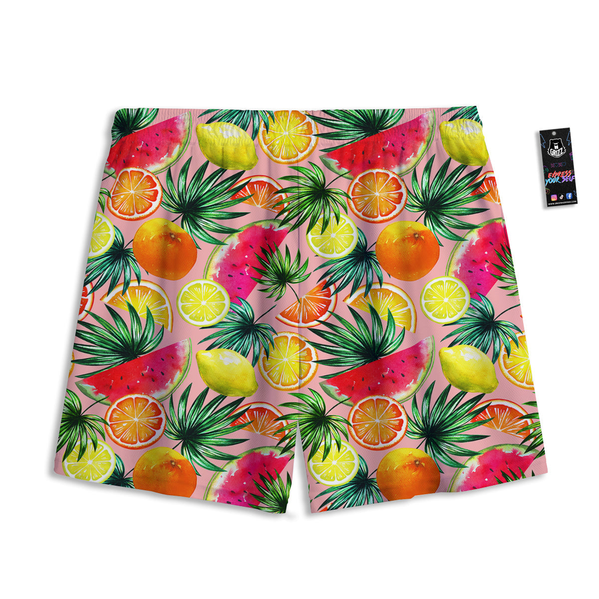 Hawaiian Fruits And Palm Tropical Print Pattern Mesh Shorts