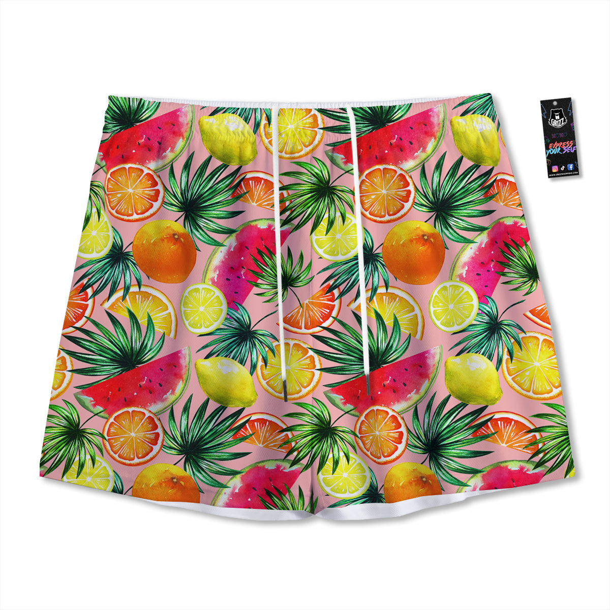 Hawaiian Fruits And Palm Tropical Print Pattern Mesh Shorts