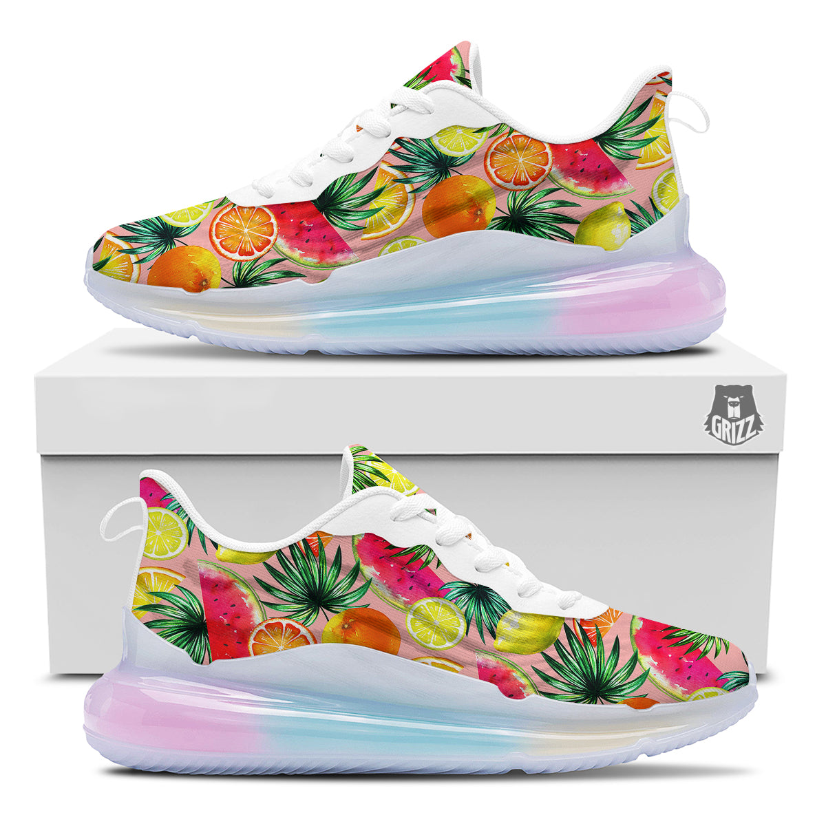 Hawaiian Fruits And Palm Tropical Print Pattern Running Sneakers-grizzshop