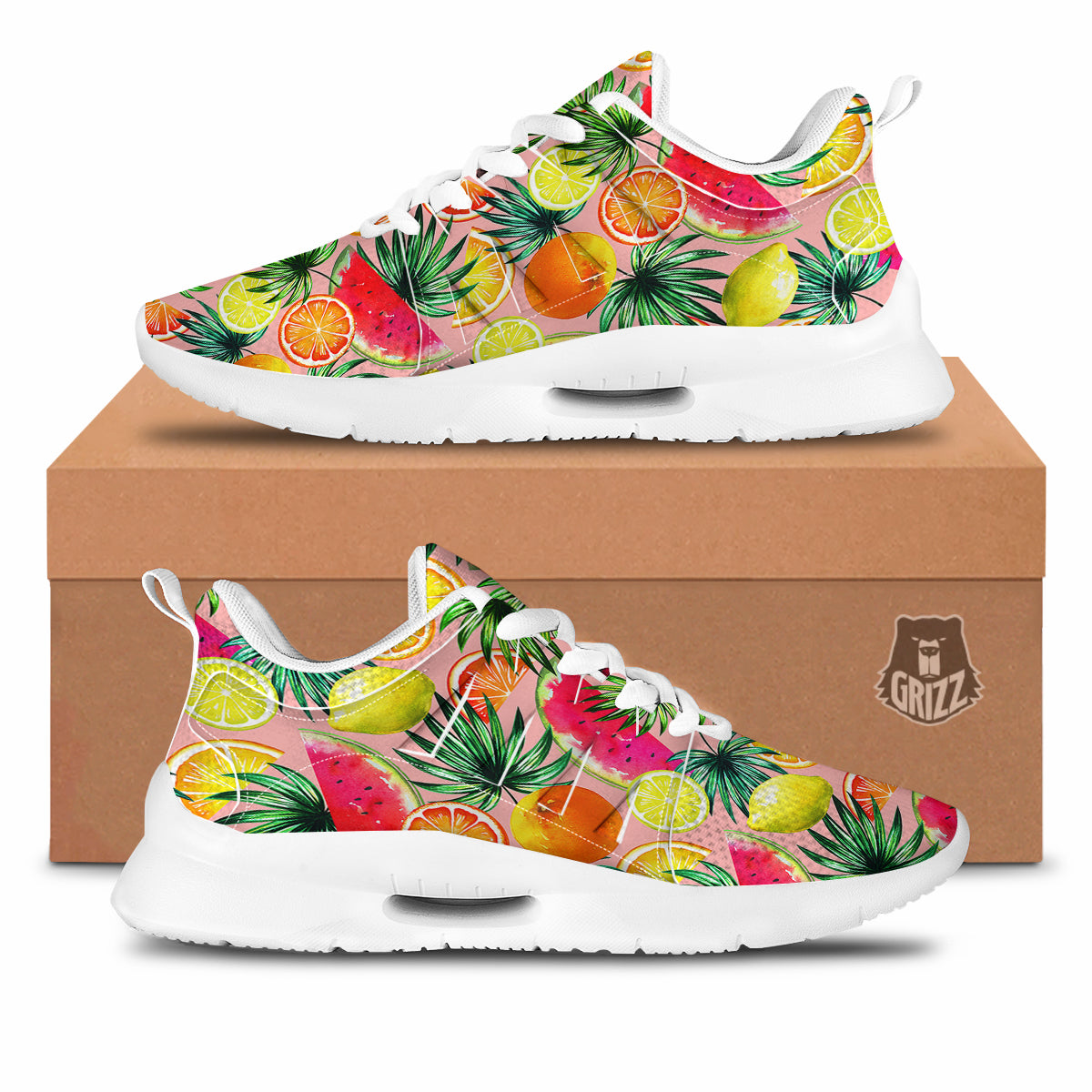 Hawaiian Fruits And Palm Tropical Print Pattern Tennis Shoes-grizzshop