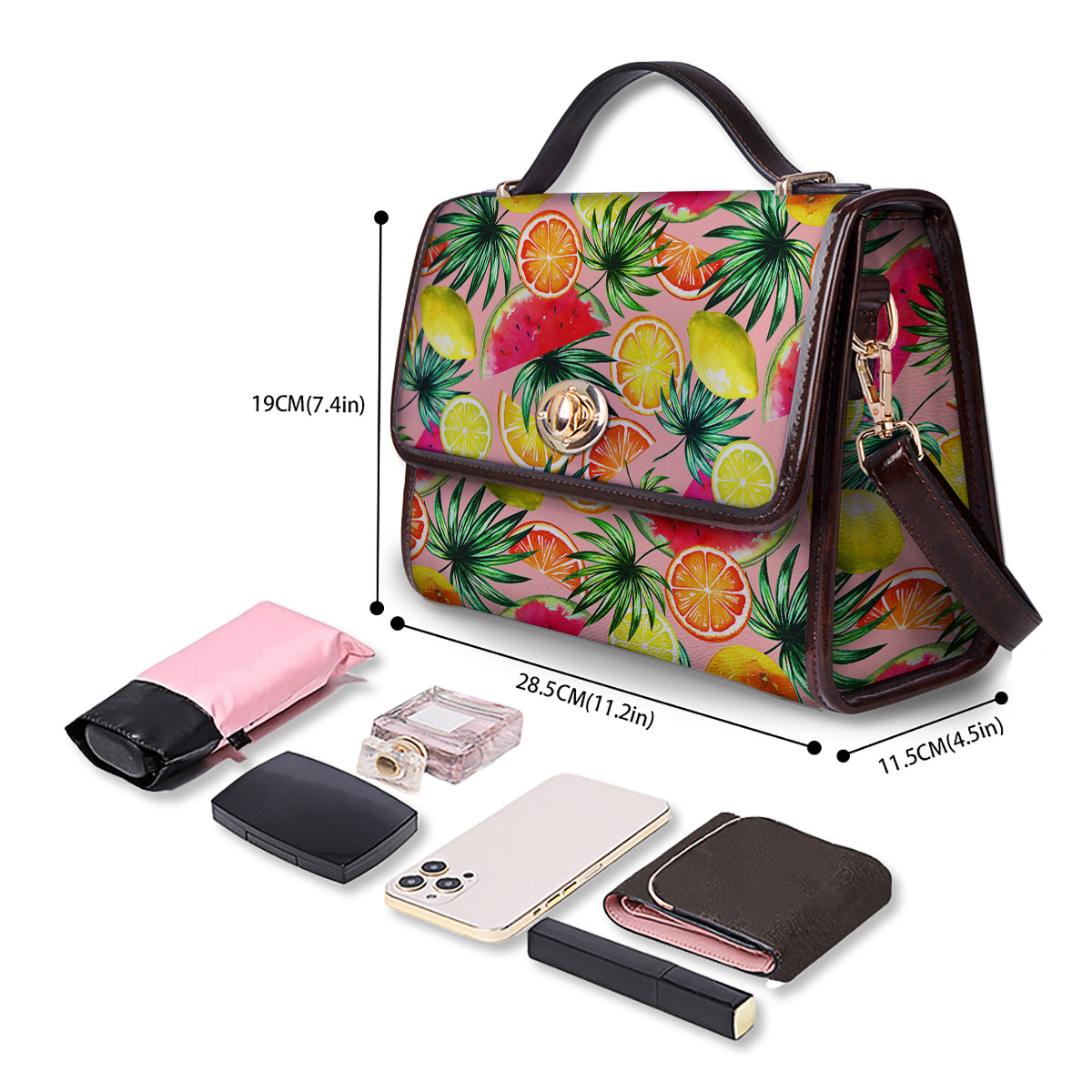 Hawaiian Fruits And Palm Tropical Print Pattern Women's Satchel Bag-grizzshop