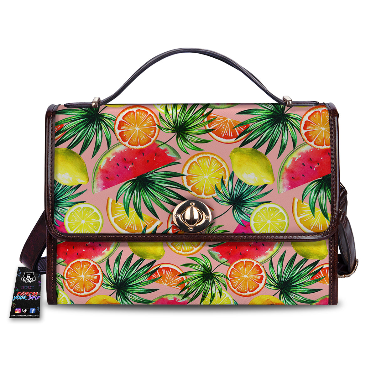 Hawaiian Fruits And Palm Tropical Print Pattern Women's Satchel Bag-grizzshop