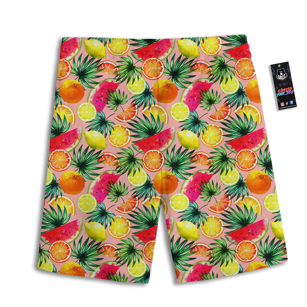 Hawaiian Fruits Pink Print Pattern Men's Athletic Shorts