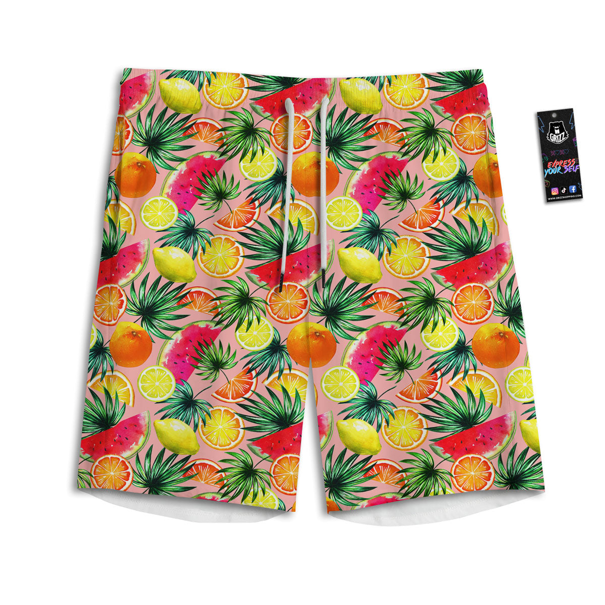 Hawaiian Fruits Pink Print Pattern Men's Athletic Shorts