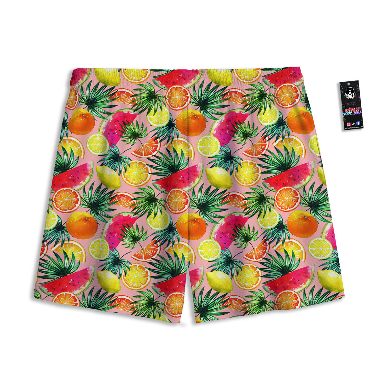 Hawaiian Fruits Pink Print Pattern Mesh Shorts