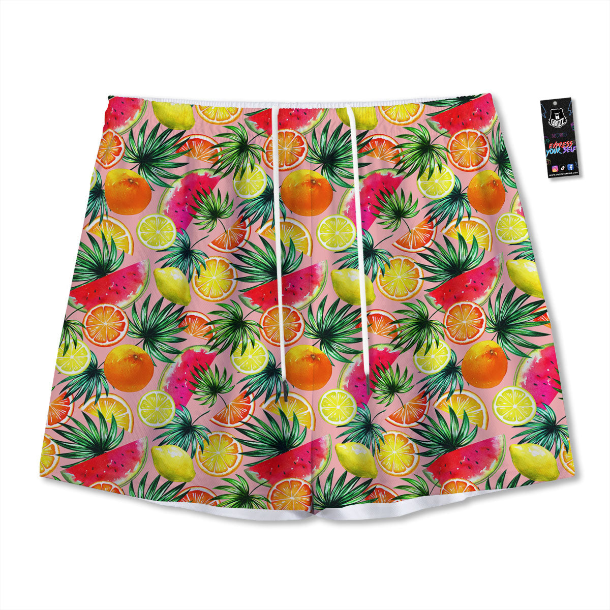 Hawaiian Fruits Pink Print Pattern Mesh Shorts