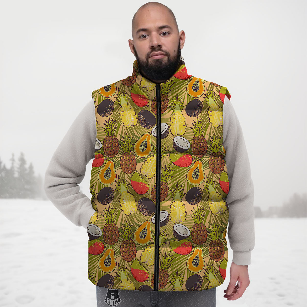 Hawaiian Fruits Tropical Print Pattern Down Vest-grizzshop