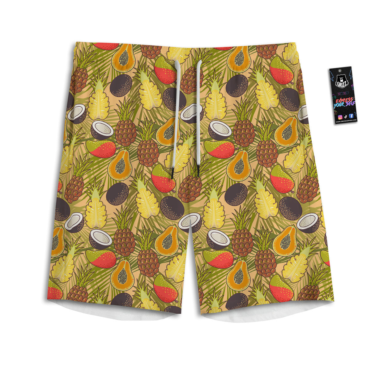 Hawaiian Fruits Tropical Print Pattern Men's Athletic Shorts