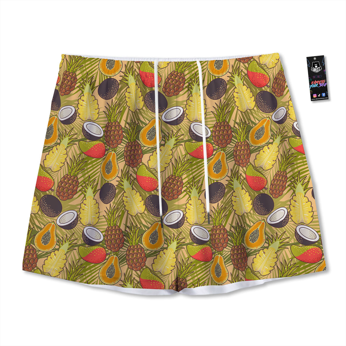 Hawaiian Fruits Tropical Print Pattern Mesh Shorts