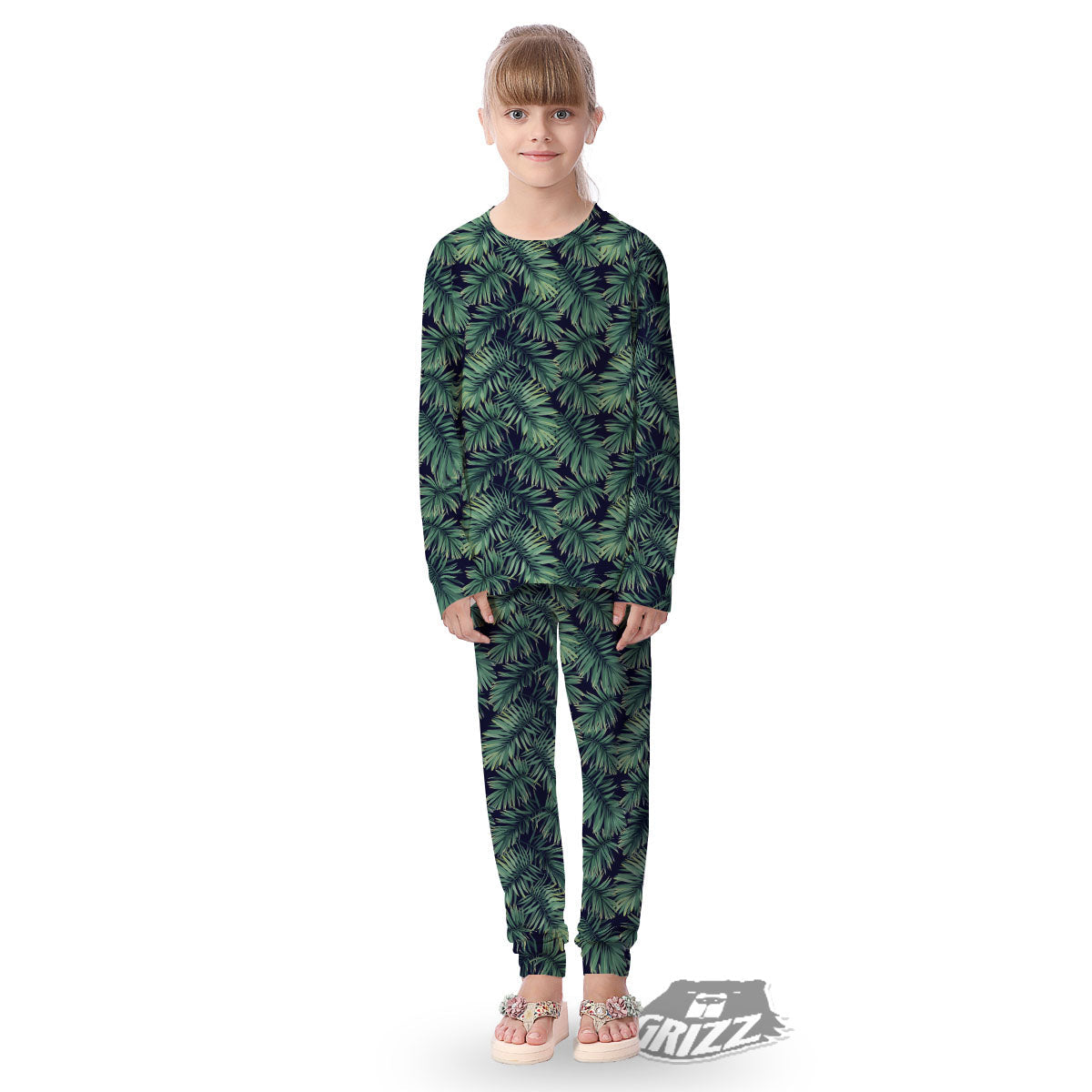 Hawaiian Leaves Tropical Print Pattern Kid's Pajamas-grizzshop