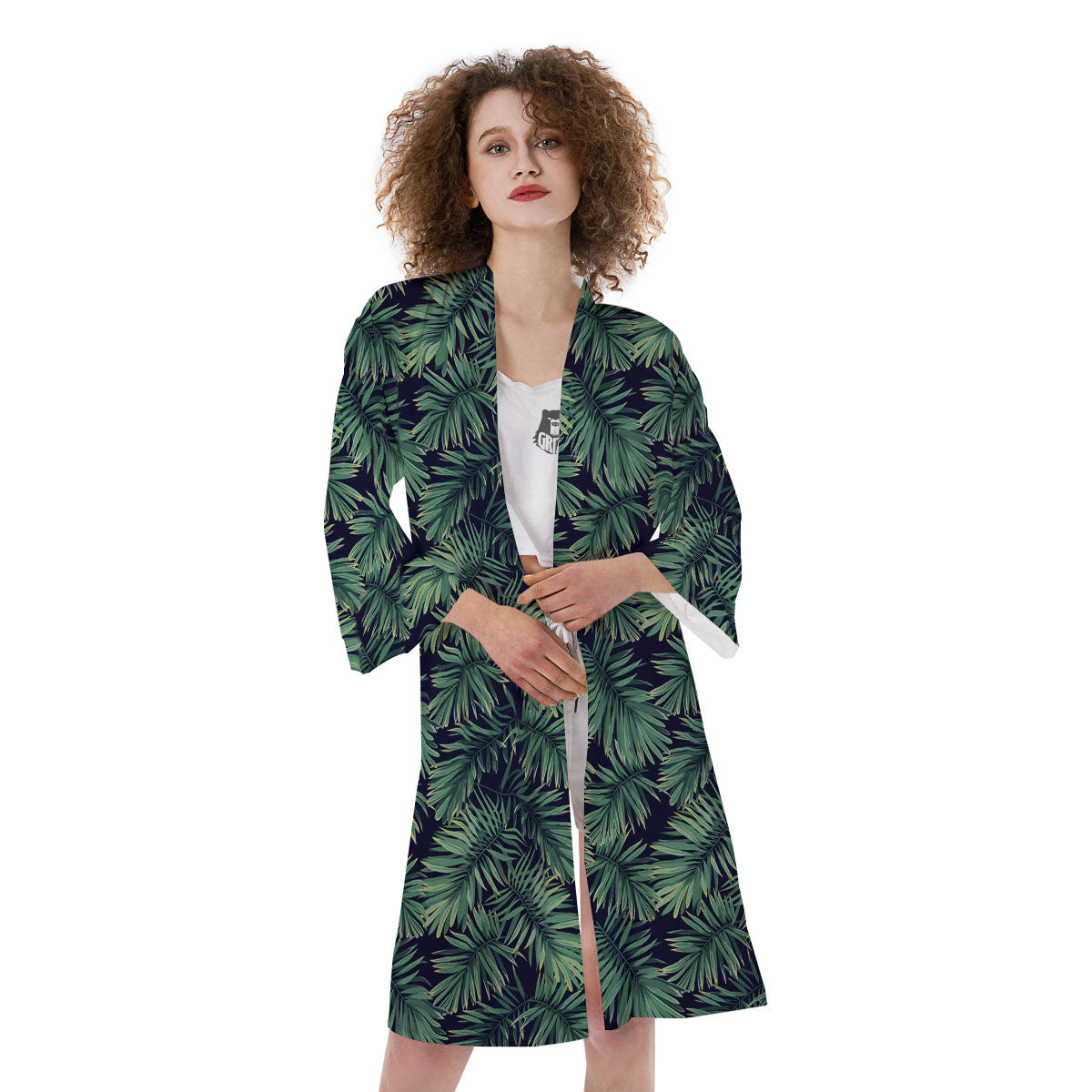 Hawaiian Leaves Tropical Print Pattern Kimono-grizzshop