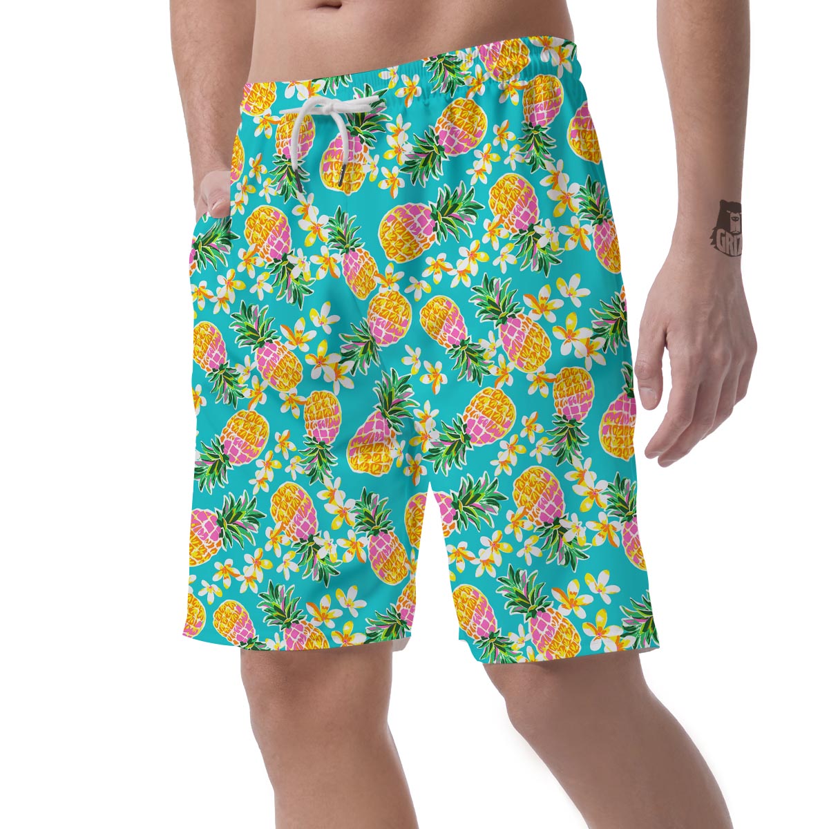 Hawaiian Pineapple Print Men's Shorts-grizzshop