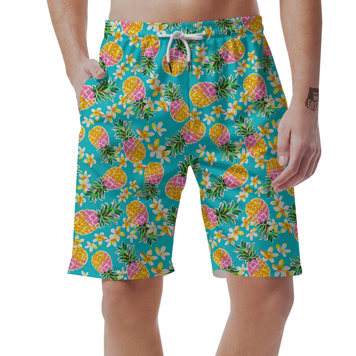 Hawaiian Pineapple Print Men's Shorts-grizzshop