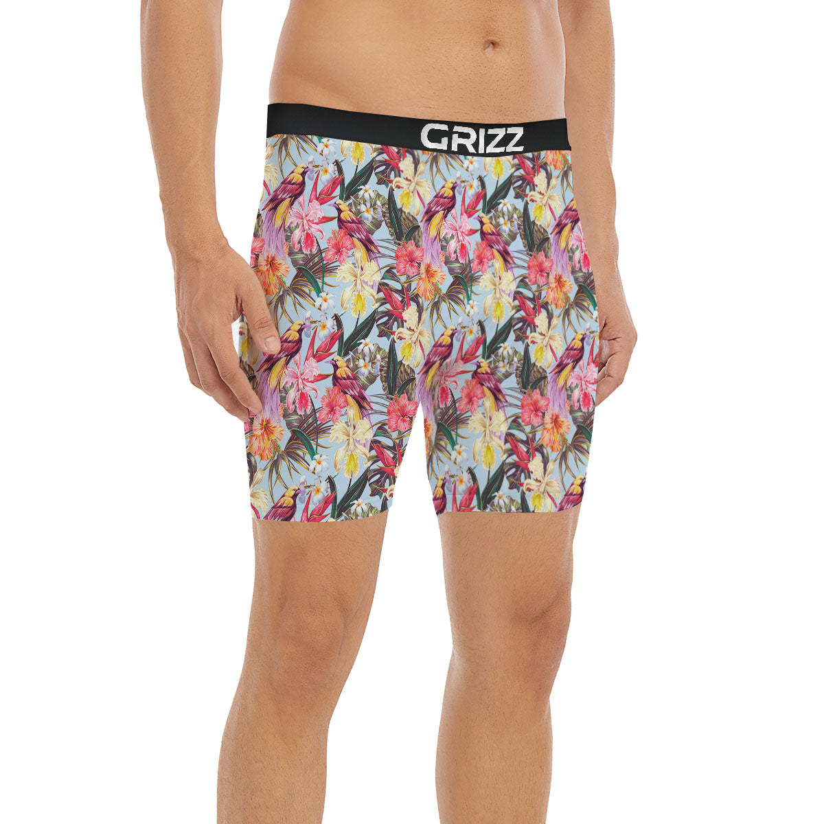 Hawaiian Pink Hibiscus Print Pattern Boxer Briefs-grizzshop