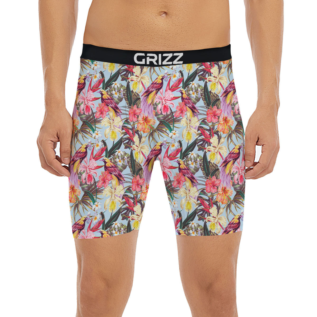 Hawaiian Pink Hibiscus Print Pattern Boxer Briefs-grizzshop