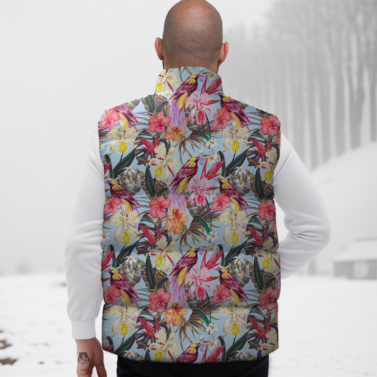 Hawaiian Pink Hibiscus Print Pattern Down Vest