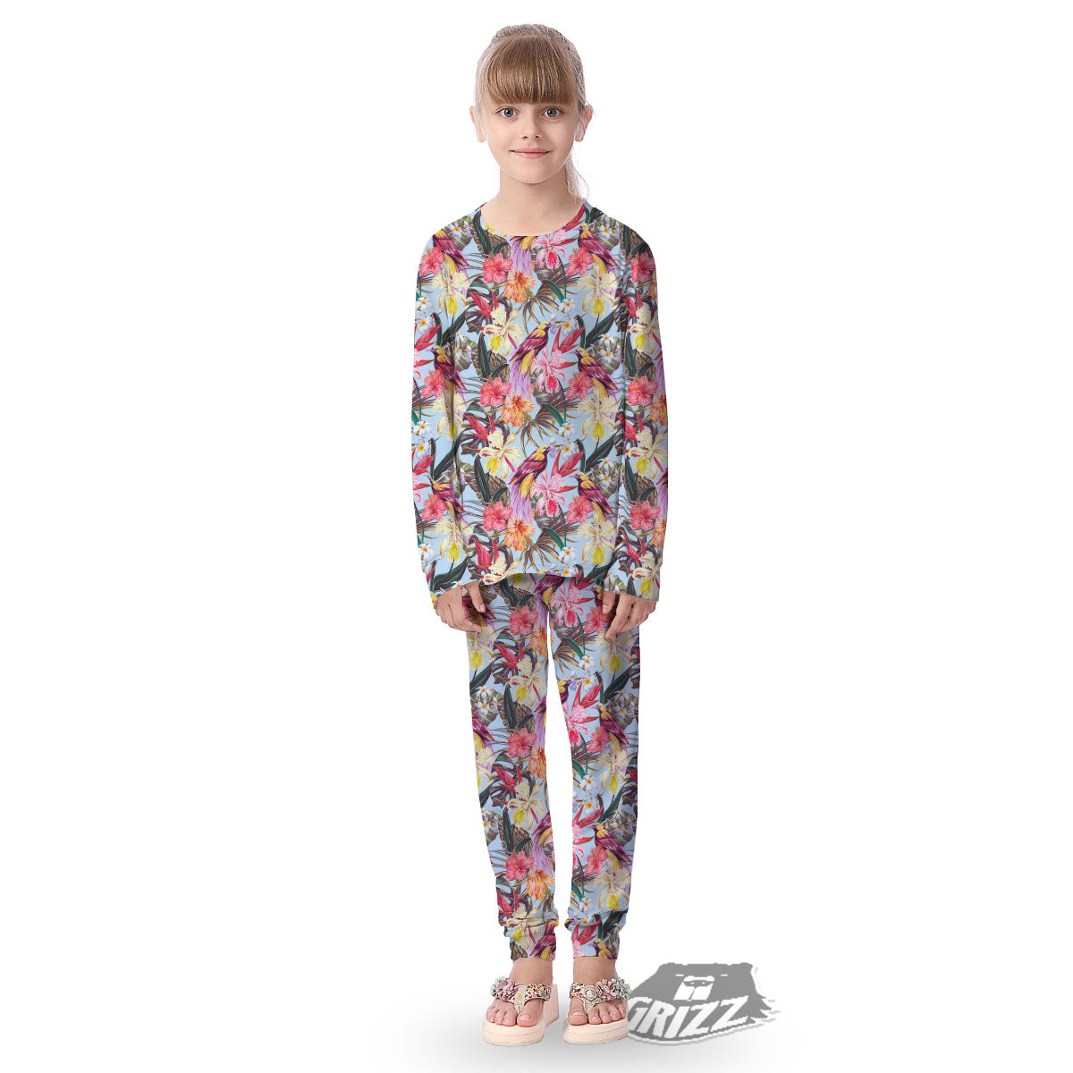 Hawaiian Pink Hibiscus Print Pattern Kid's Pajamas-grizzshop