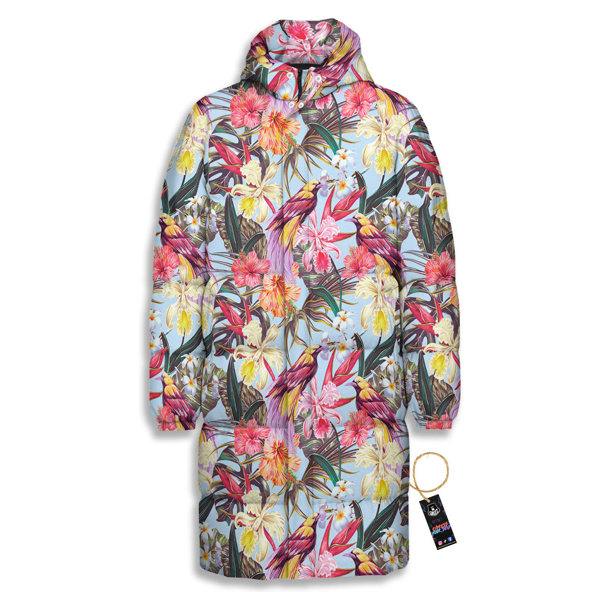 Hawaiian Pink Hibiscus Print Pattern Long Down Jacket-grizzshop