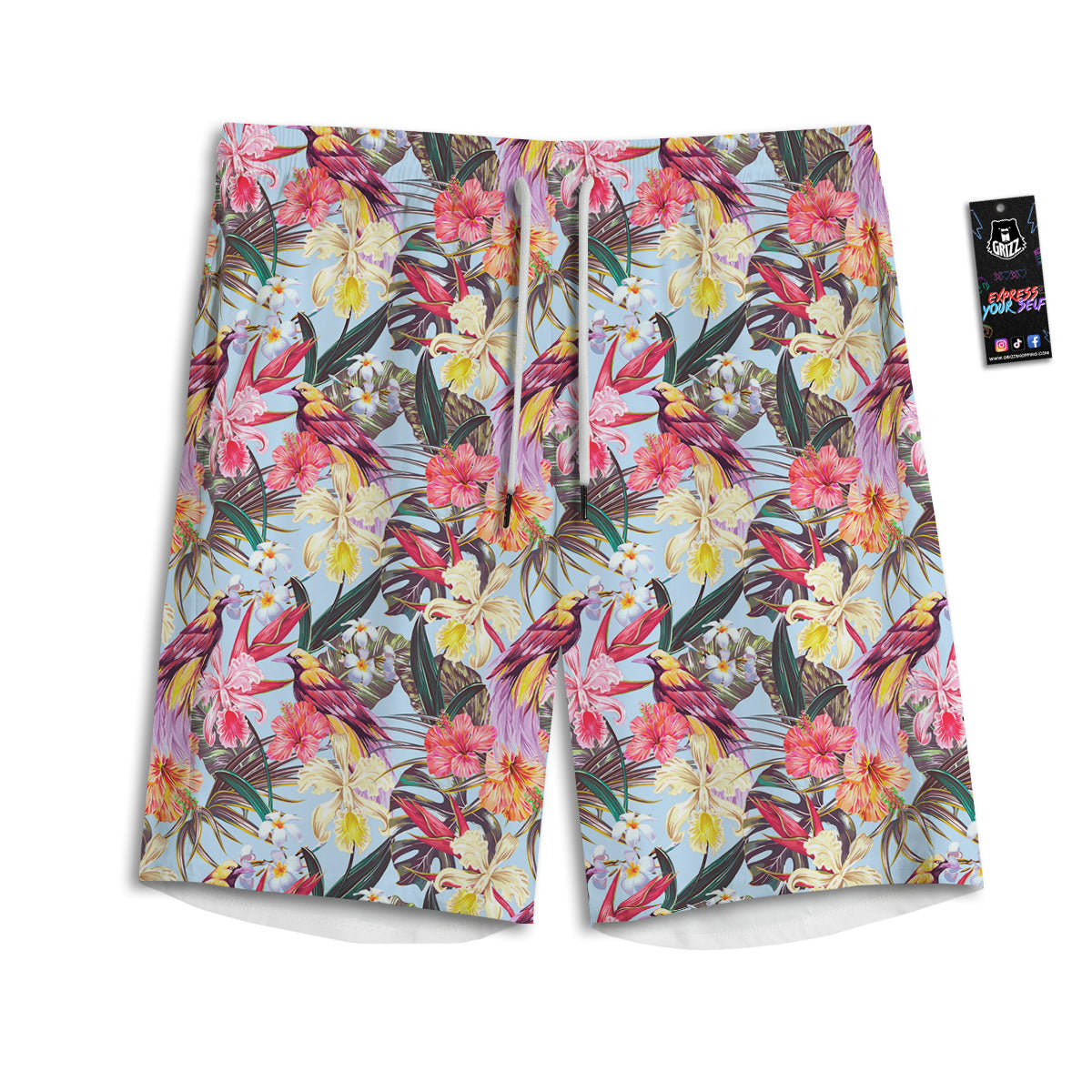 Hawaiian Pink Hibiscus Print Pattern Men's Athletic Shorts