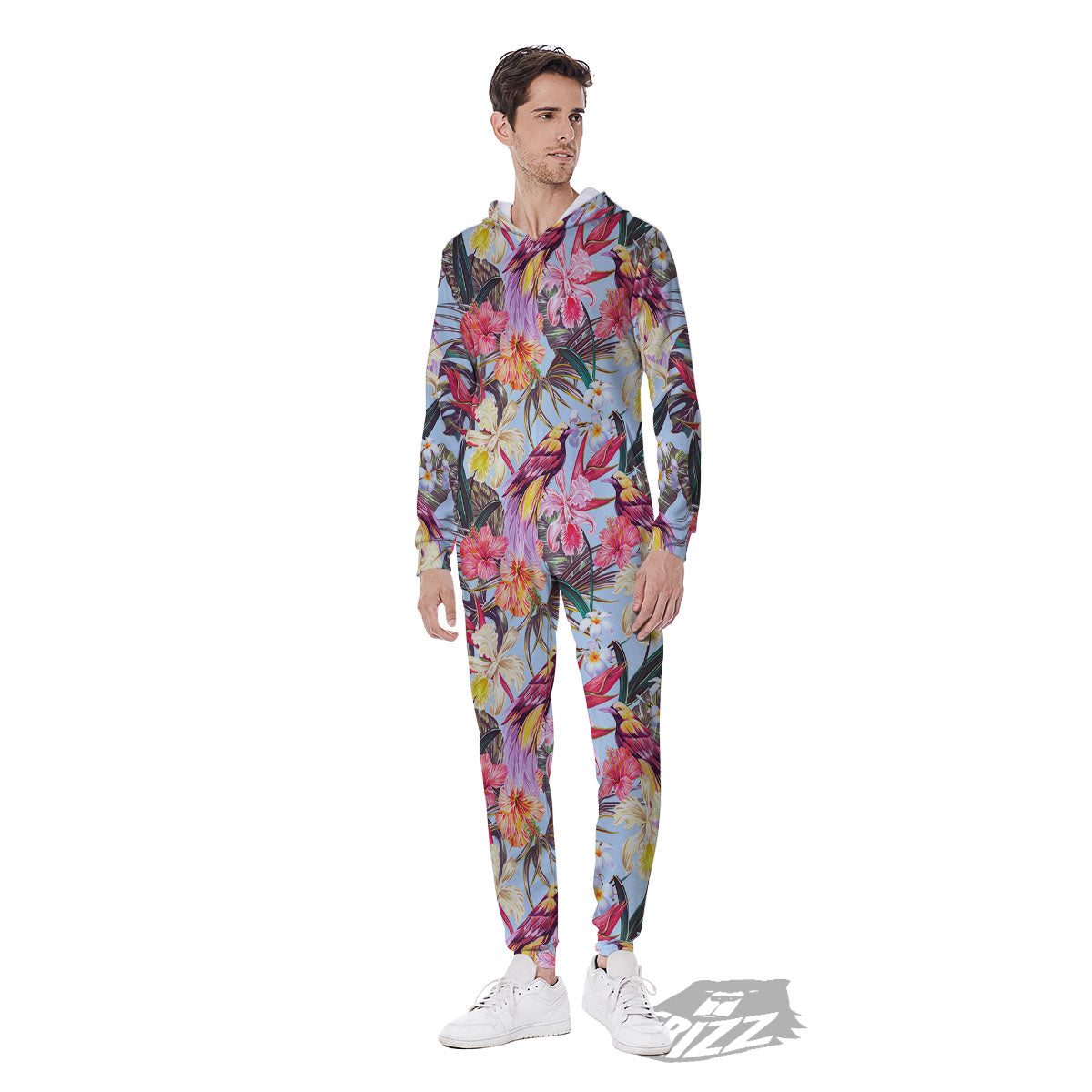 Hawaiian Pink Hibiscus Print Pattern Men's Jumpsuit-grizzshop