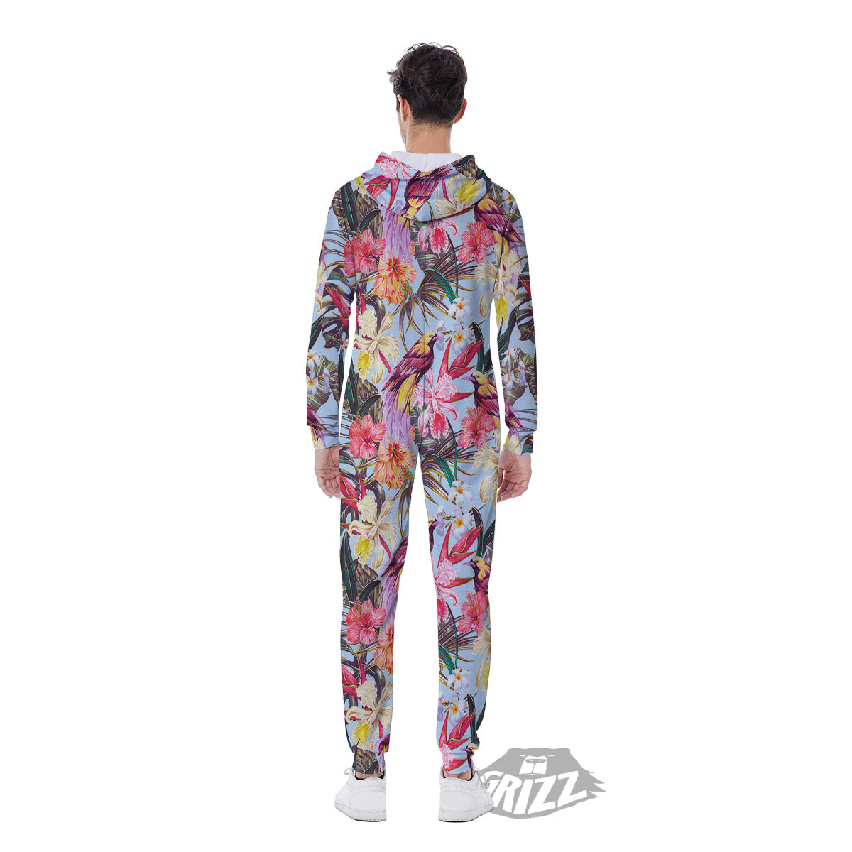 Hawaiian Pink Hibiscus Print Pattern Men's Jumpsuit-grizzshop