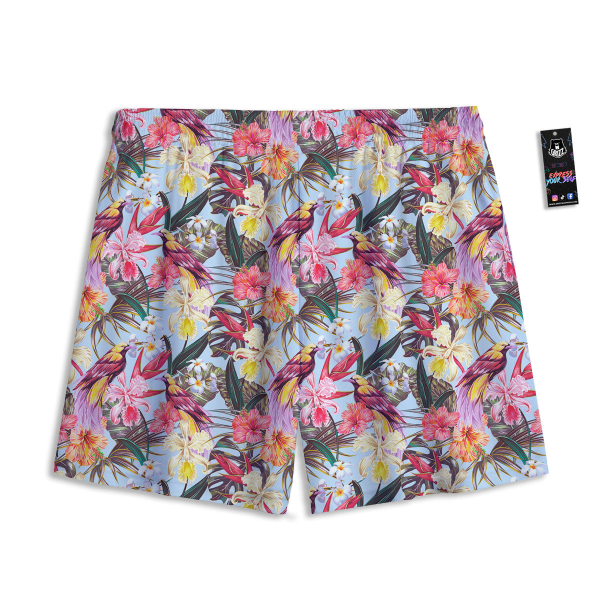 Hawaiian Pink Hibiscus Print Pattern Mesh Shorts
