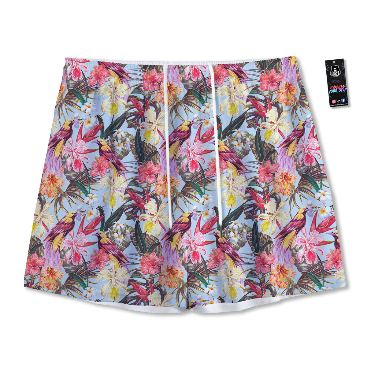Hawaiian Pink Hibiscus Print Pattern Mesh Shorts