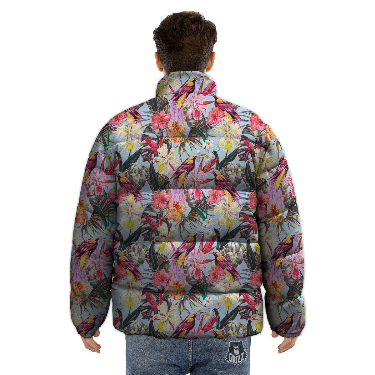 Hawaiian Pink Hibiscus Print Pattern Puffer Jacket-grizzshop