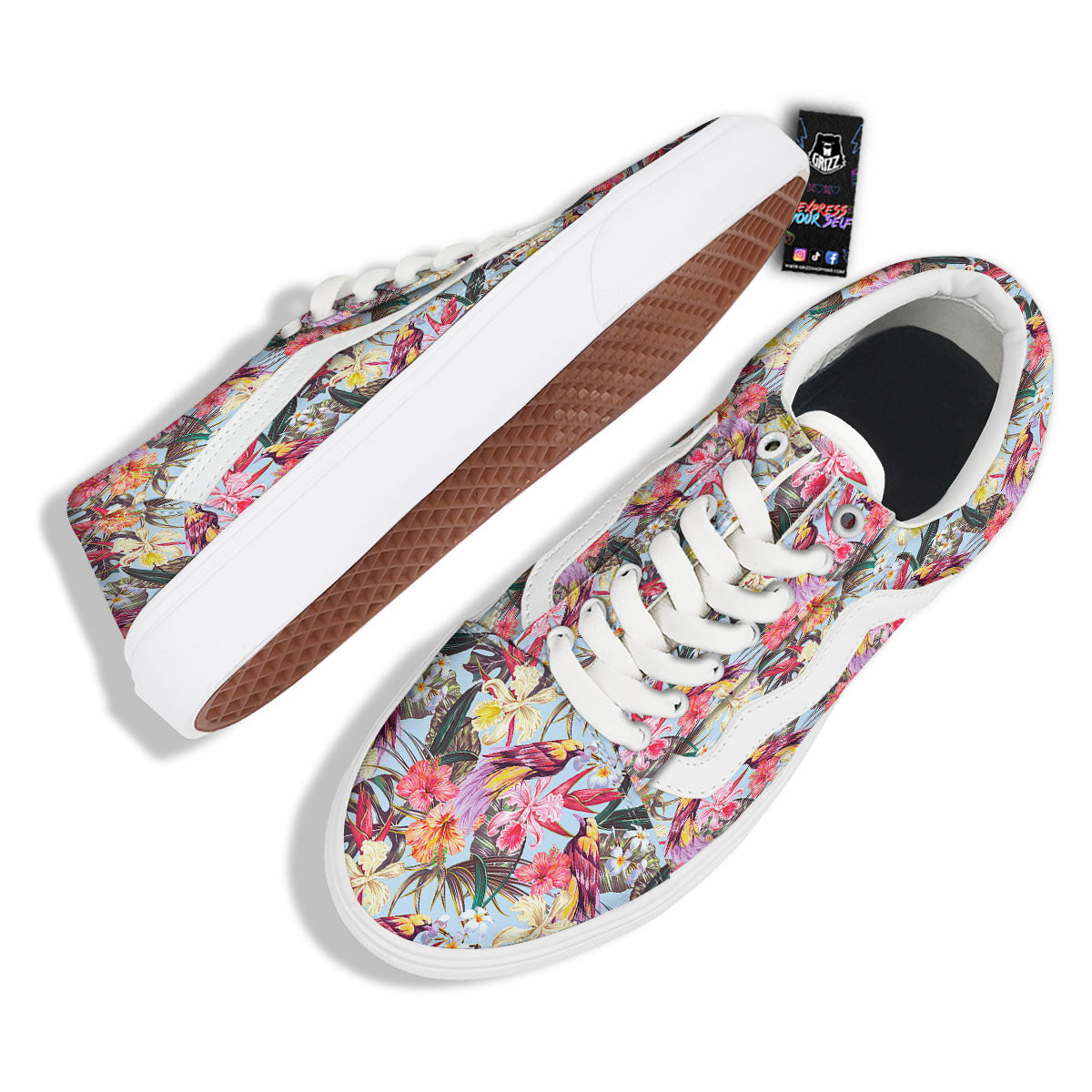 Hawaiian Pink Hibiscus Print Pattern Skate Shoes-grizzshop
